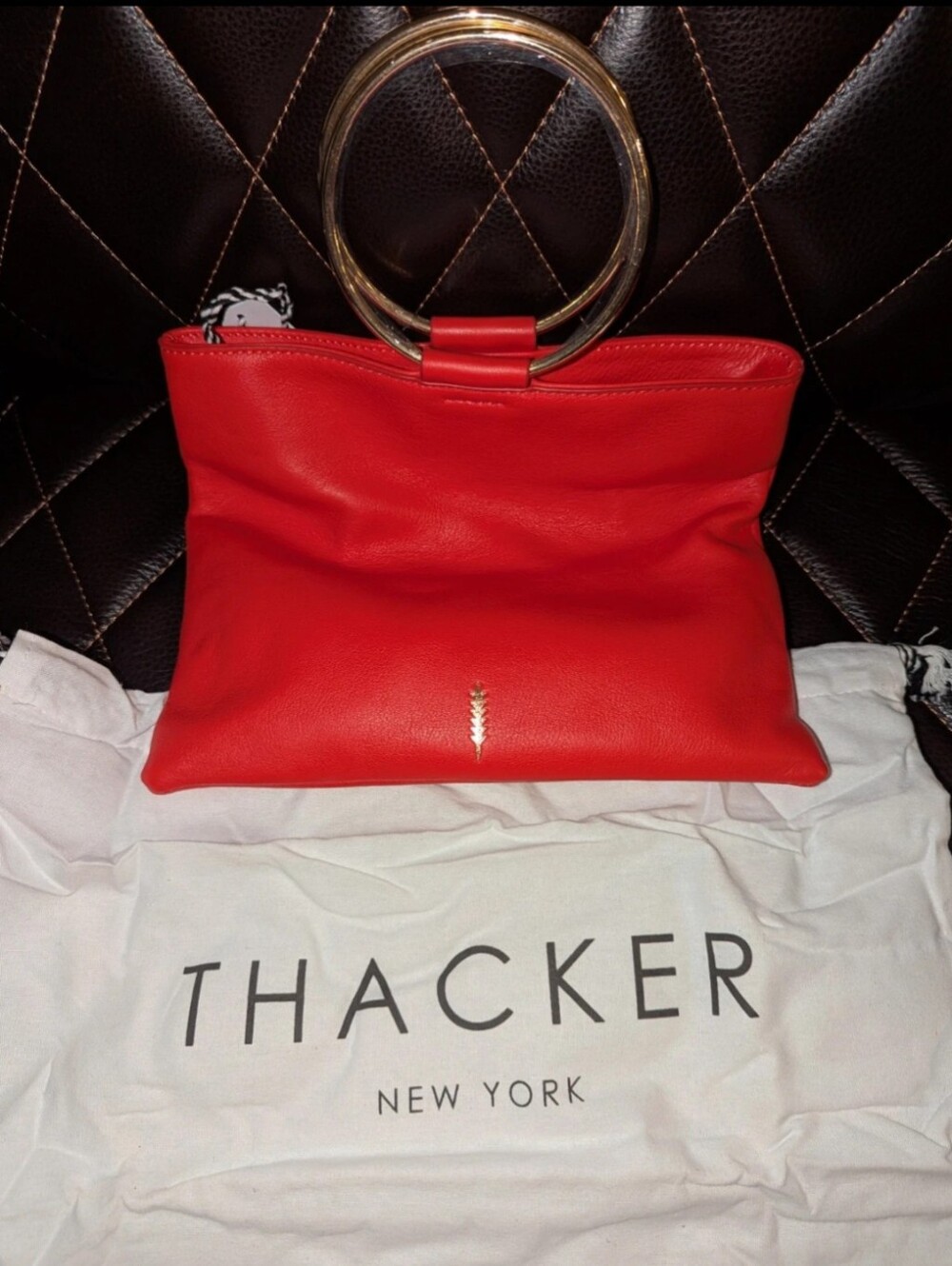 Thacker Le Pouch Siren Red W/Gold Handles, Strap Included, NWT
